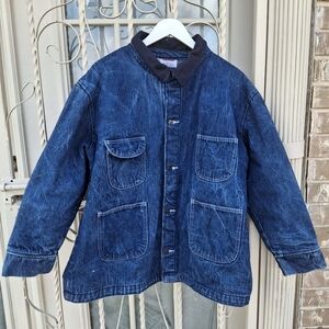 Vintage Bob Barker Blue Denim Grey Blanket Lined Chore Heavy Jacket Men Size 2XL